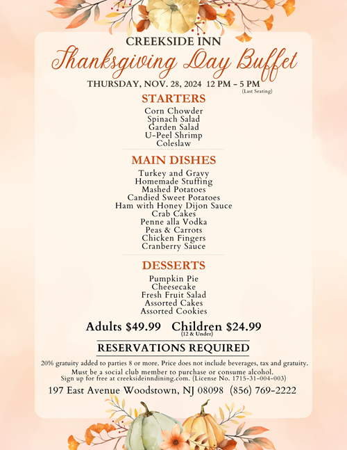 Thanksgiving Day Buffet at Creekside Inn